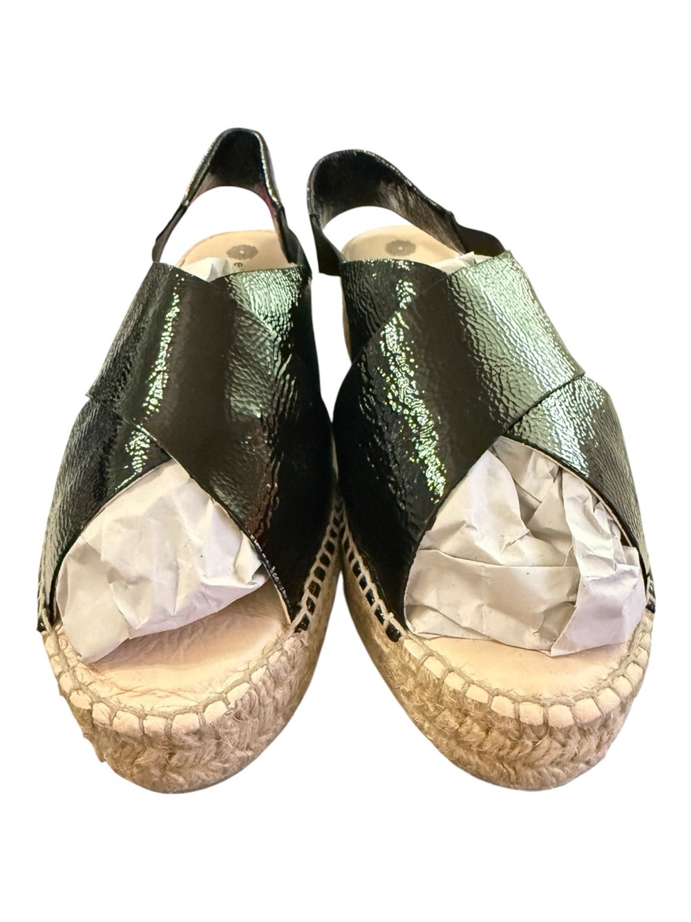 Eric Michael Lois Black Leather Espadrille Platform Sandals EU 41 US 10 NWOB